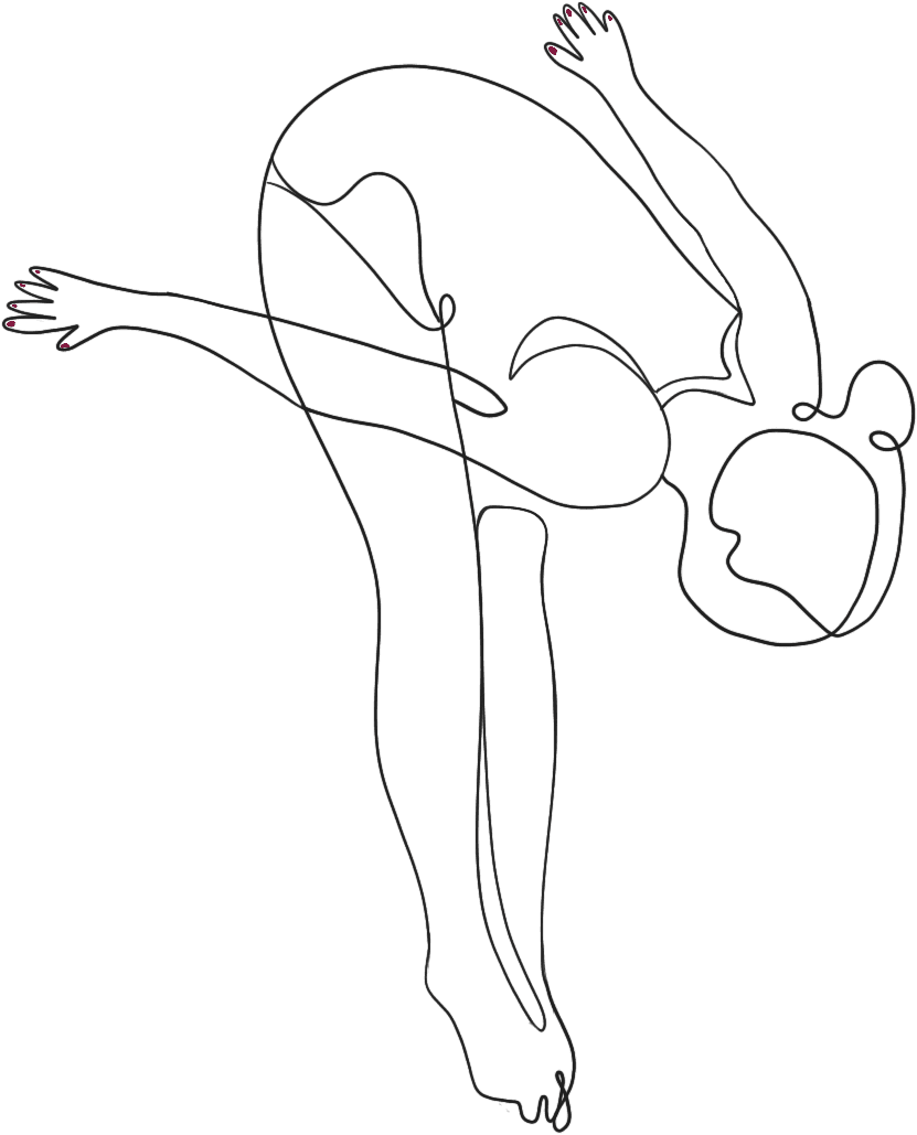 A line drawing of a person diving