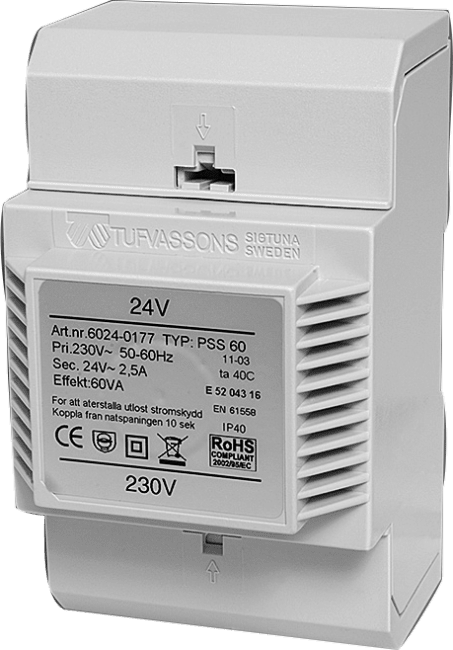 PSS 48VA 1-fas 230V/24V spenningstrafo