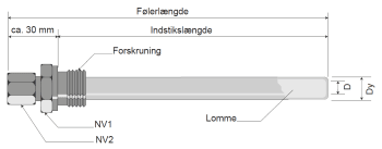 FØLERLOMME ø10/ø6x70mm  1/2"RG i RSS - TIL FØLER ø6 mm x 100mm