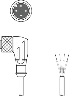 M12-L5M  12mm 4p vinkelplugg m/ 5 m kabel