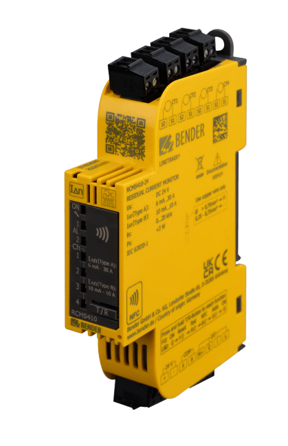 RCMS410-24. 4-kanals jordfeilvarsler type A/F. med Modbus RTU og NFC
