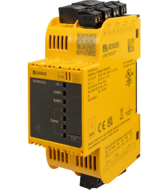 RCMS425-L-2. 4-kanals jordfeilvarsler type A+B med Modbus RTU og NFC