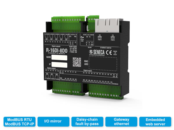 Ethernet modul. 16 digitale inng./8 digitale utg. ModBUS TCP-IP/ModBUS RTU
