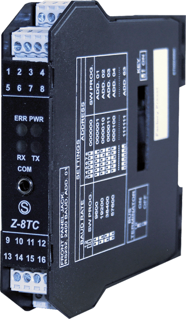 TC inngangsmodul. 8 kanal  / RS485 ModBUS RTU  Må leveres med Z-PC-DINAL2-17.5