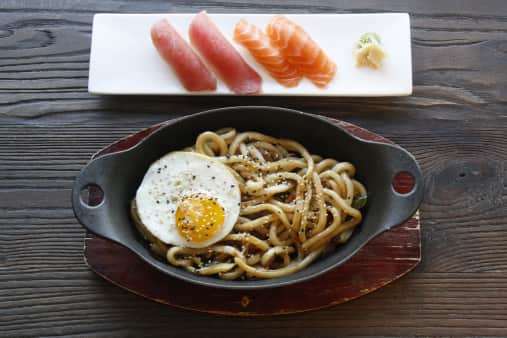 Stir Fried Bacon Udon + Nigiri Combination
