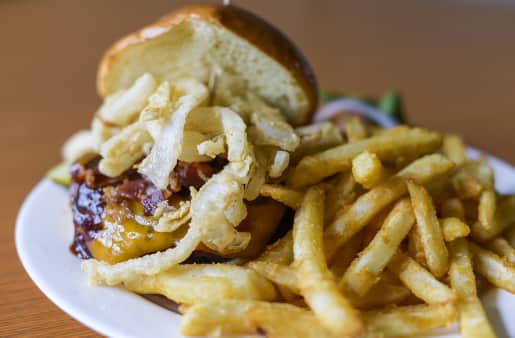 image of Whiskey Hill BBQ Pork, Cheddar & Bacon Burger