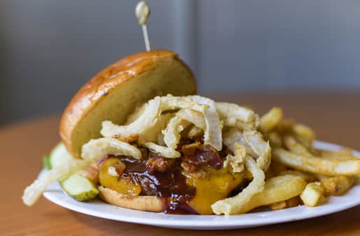 image of Whiskey Hill BBQ Pork Cheddar & Bacon Burger