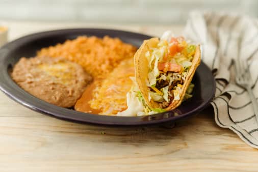 image of #1 Cheese Enchilada, Taco, Beans and Rice