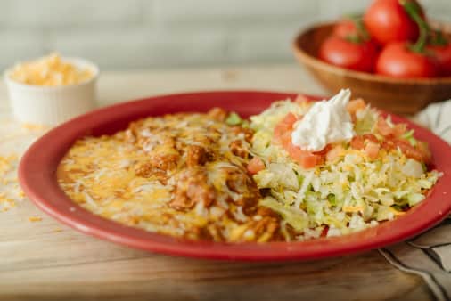 image of #7 Burrito Verde, Bean Tostada & Cheese Enchilada
