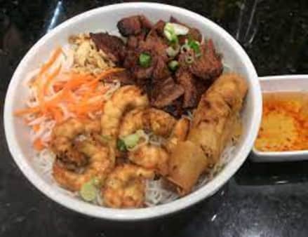 image of Beef Vermicelli w/ Egg Rolls and Shrimp