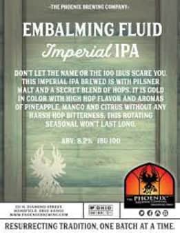 image of The Phoenix Brewing Co Embalming Fluid Imperial IPA, 4 pack cans
