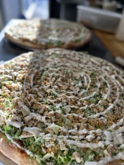 image of f) Grilled Chicken Caeser Pie