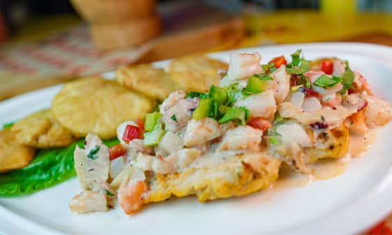CHICKEN BREAST WITH SEAFOOD & CHEESE SAUCE