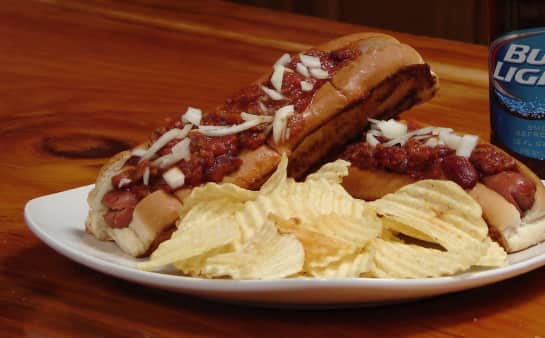 image of 2 Chili Dogs with Onion