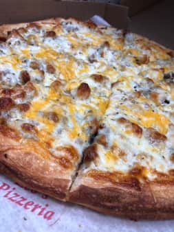 Ultimate 4 Cheese Steak ' Chicken Finger Pizza