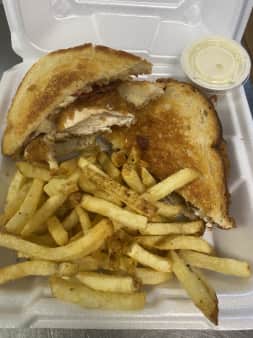 image of Chicken tender melt and fries