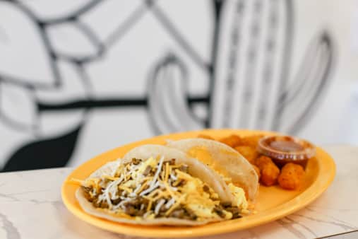image of Breakfast Tacos (2) with meat $+