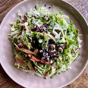 image of Spring Peking Duck Salad, Grapefruit, Wonton Chips,
Jujube Dressing