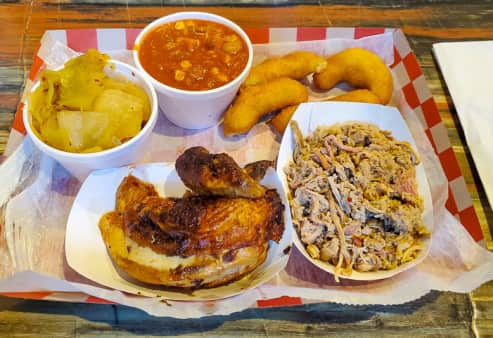 image of Chopped BBQ Pork & Fried or BBQ Chicken 