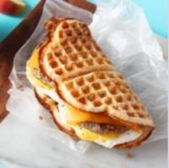 image of Breakfast Waffle with Egg, Sausage, Cheese