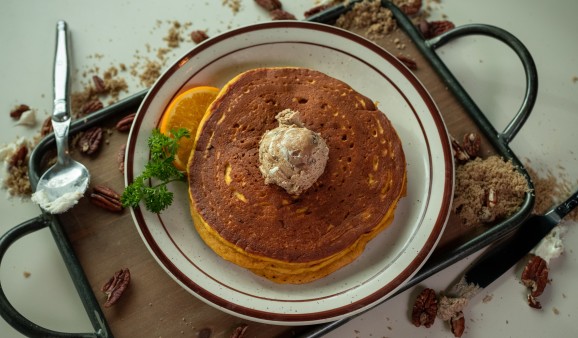 image of Pumpkin Pancakes w/ Pecan Butter Short Stack