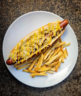 image of Sauerkraut & Mustard Hot Dog W/ Fries