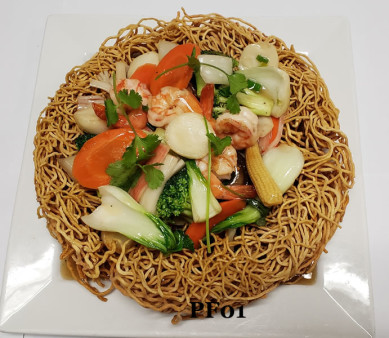 image of PF01.Pan Fried Crispy Seafood Egg noodle