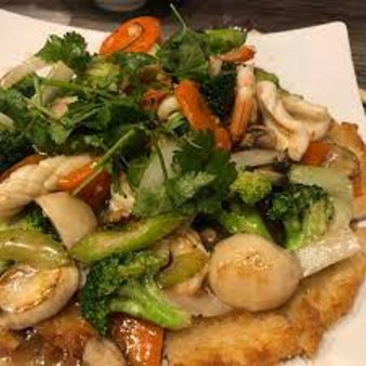image of PF03. Panfried Seafood Crispy Flat Rice Noodle 