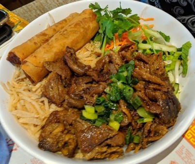 image of Bun Shredded pork, grilled pork, eggrolls