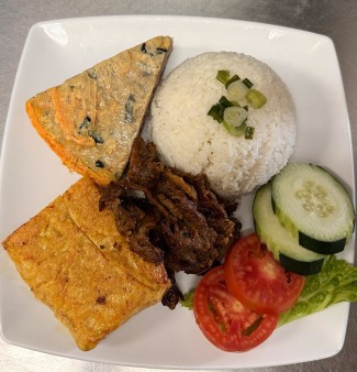image of R06. Egg Quiche Grilled Pork & Shrimp In Tofu Skin W/Rice