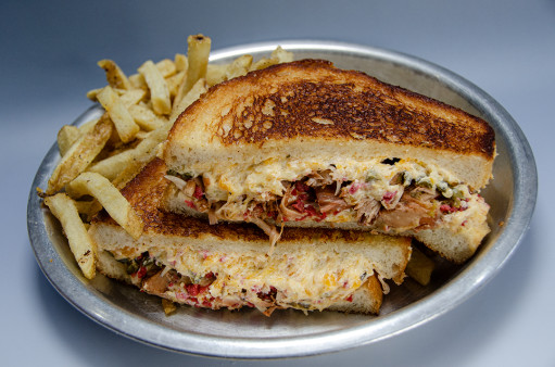 image of Smoked Jackfruit Jalapeno Popper Grilled Cheese and Fries