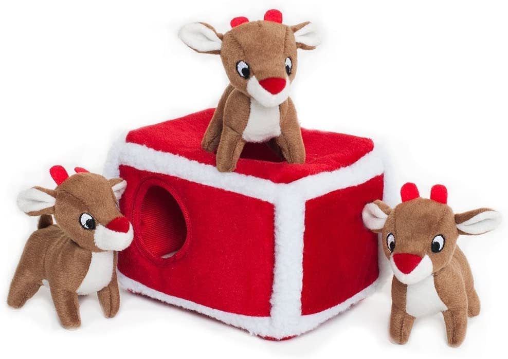 reindeer hide and seek dog plush toy