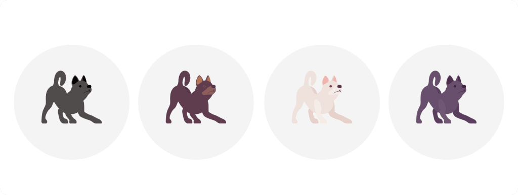 Illustrated puppies with different color coats
