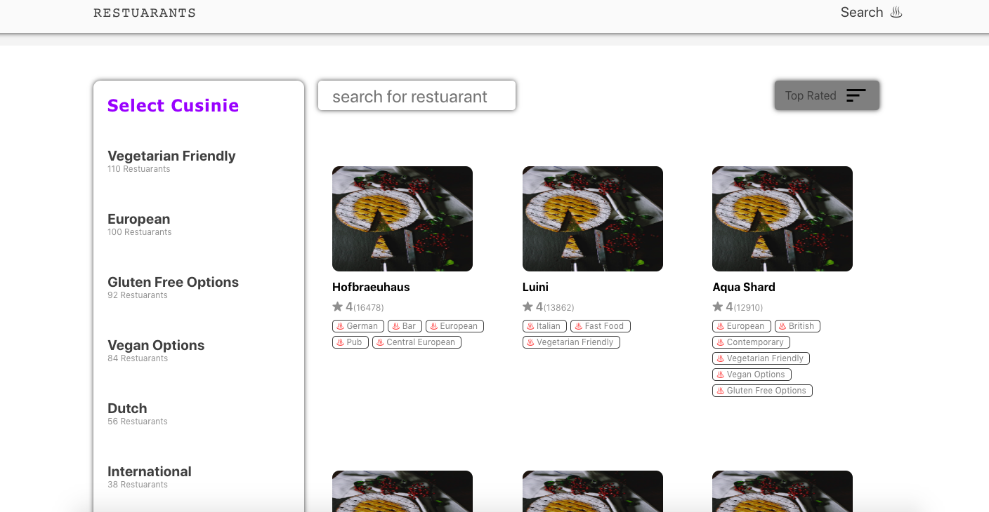 landing page of the application