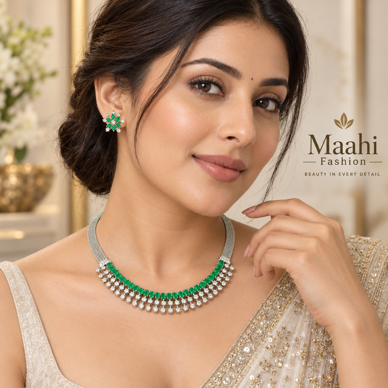 Emerald Green AD necklace set