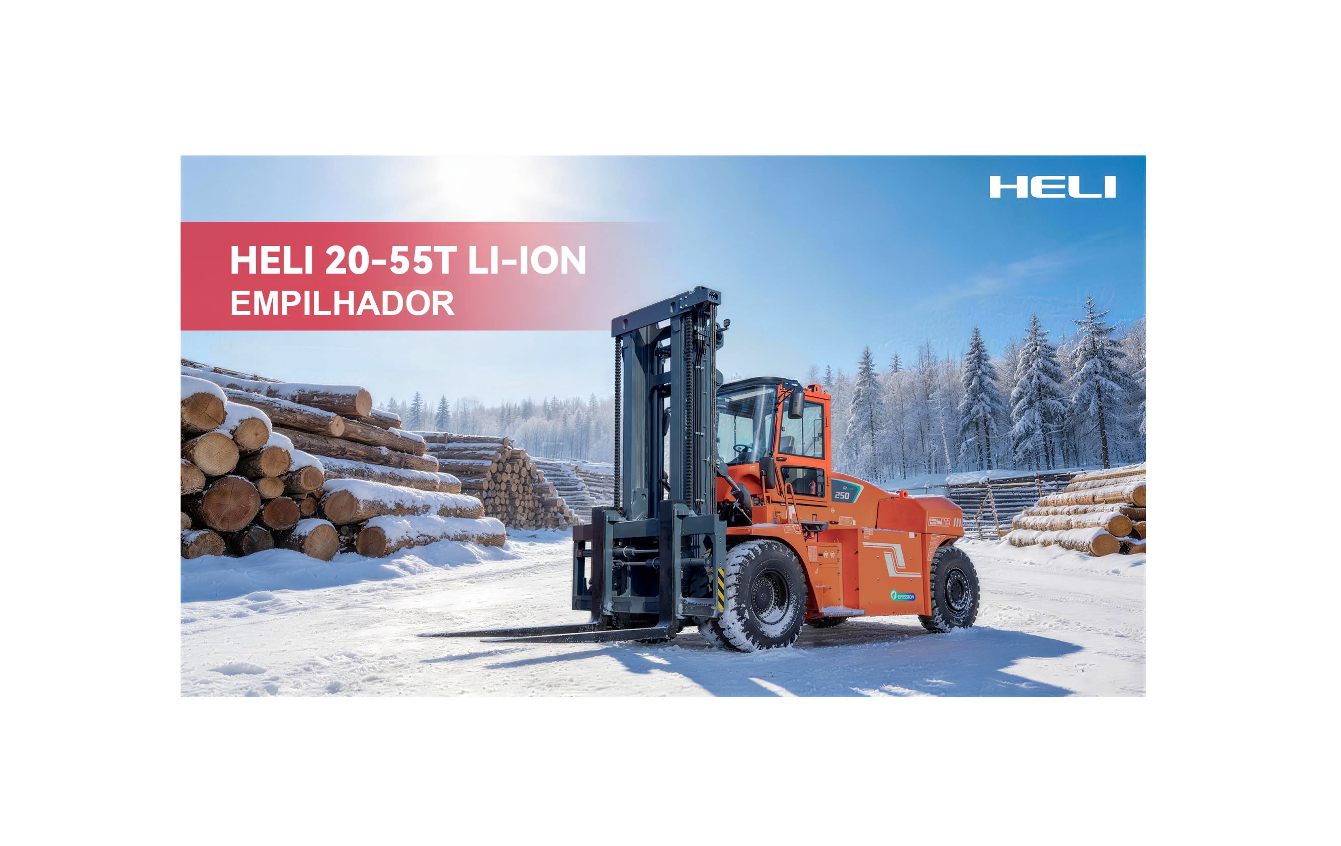 O Empilhador HELI 20-55T com bateria de lítio destaca-se pelo carregamento rápido e pelo desempenho contínuo, sem interrupções.