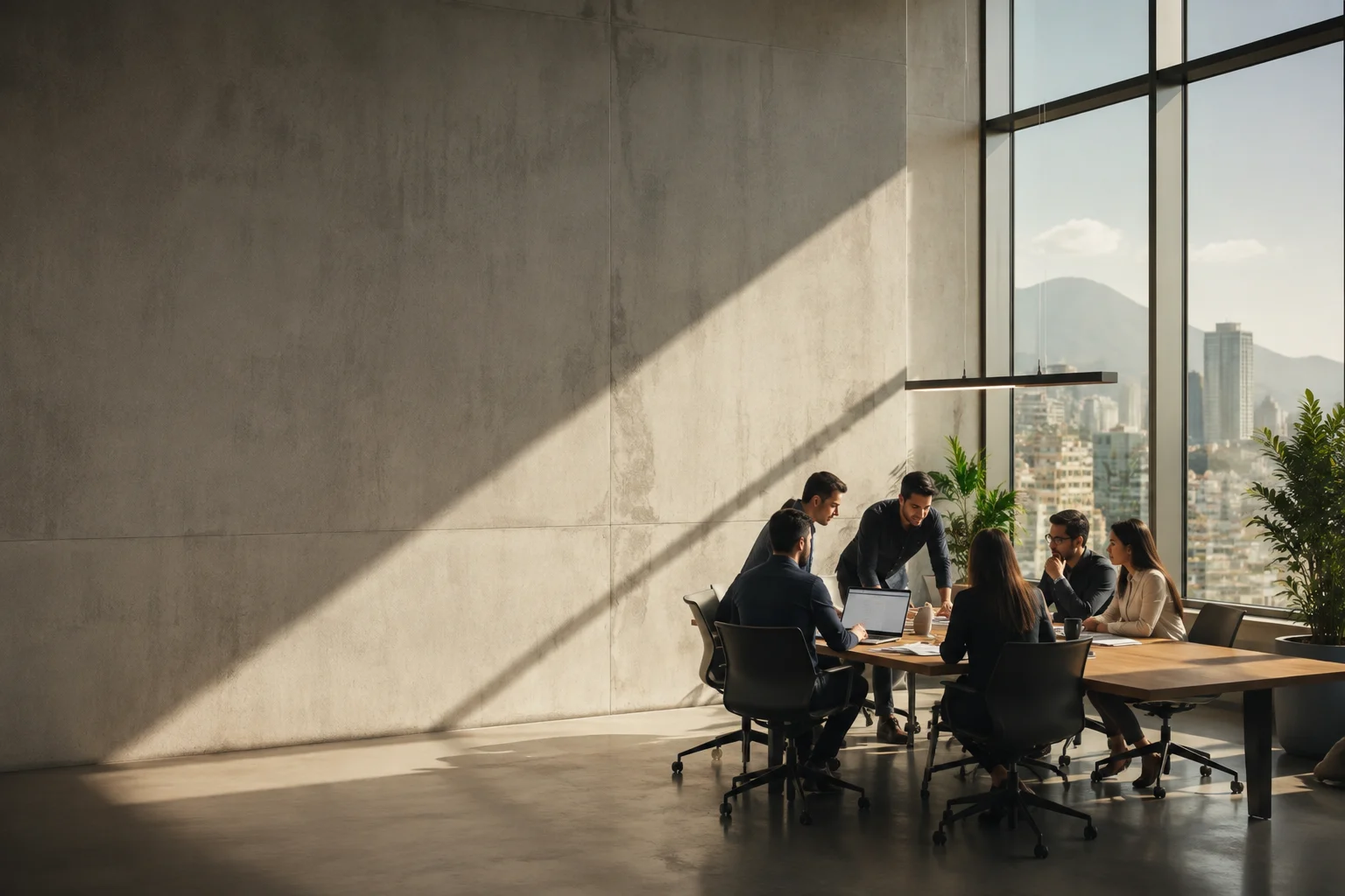 Especialistas de distintas áreas trabajando juntos alrededor de una mesa