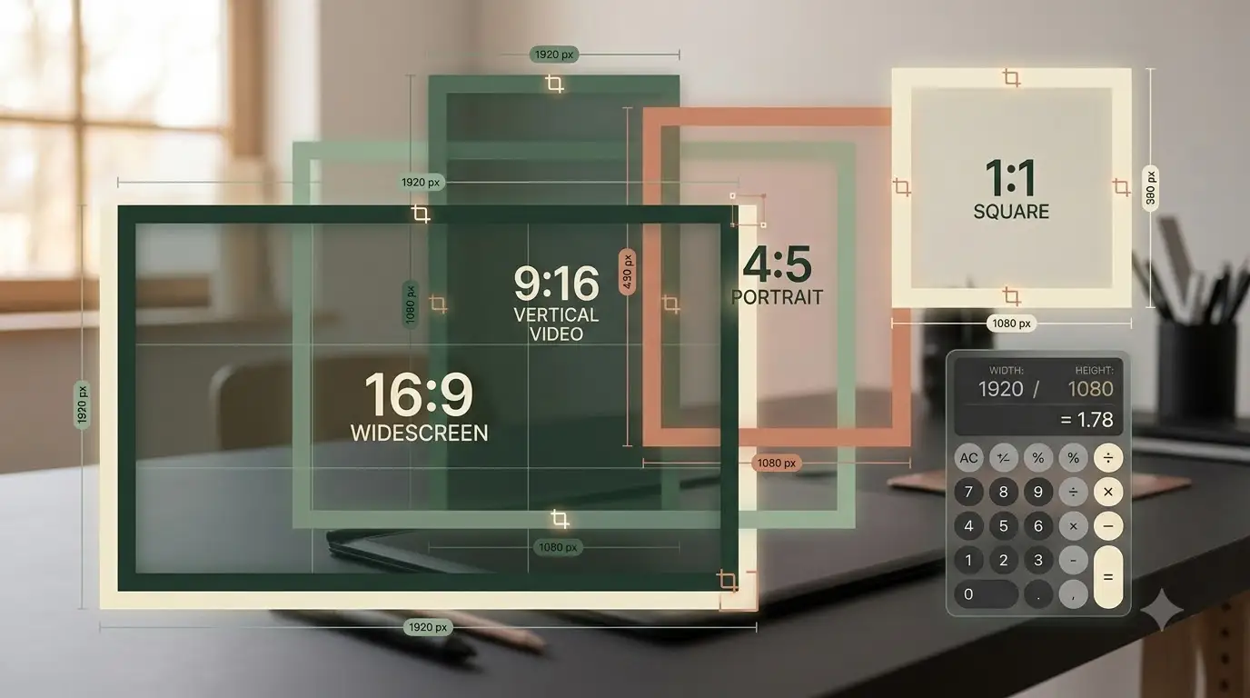 Creative workspace showing image frames in different aspect ratios