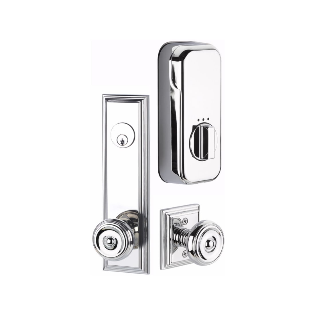 EMTEK Manhattan Mortise Entry Set with Matching Finish Modern Disc Crystal  Knob Choice of Left/Right Handing Available in Finishes F20330675M 