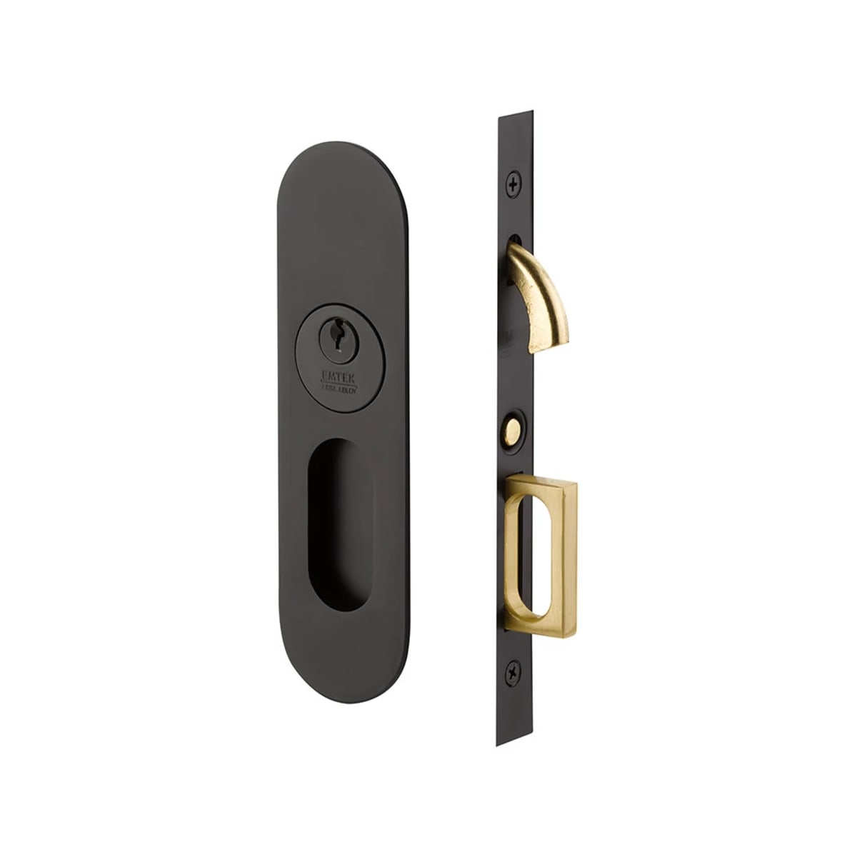 Narrow Oval Pocket Door Mortise Lock | Emtek