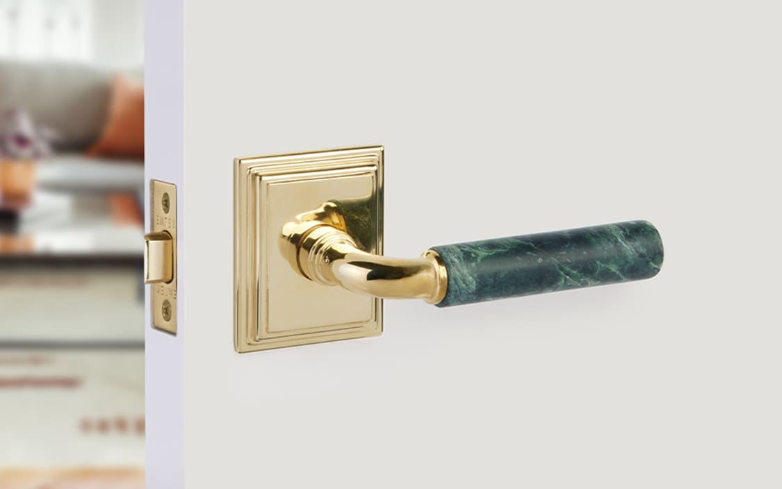 Brass Modern Hardware Collection - Privacy Helios Left Handed Door Lever  With Modern Rectangular Rose in Oil Rubbed Bronze by Emtek Hardware -  5212234HLOLHUS10B