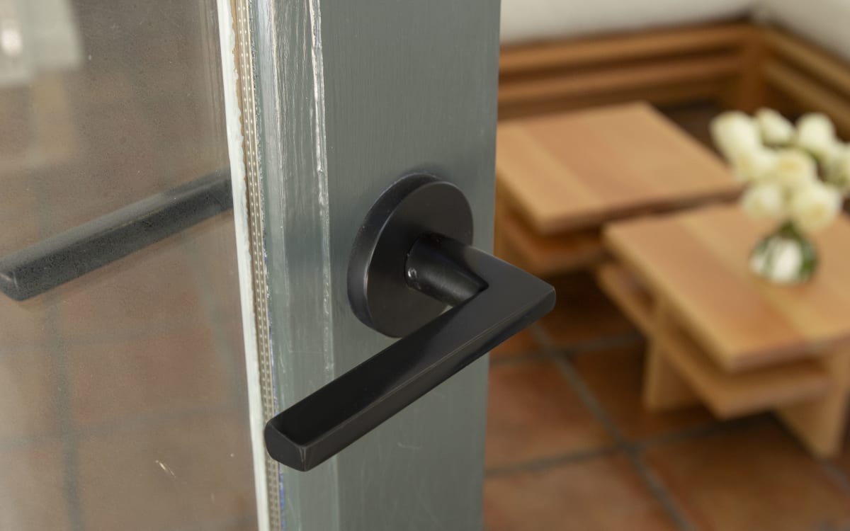 Door Lever Helios Rectangular rosette (Black hardware) Privacy