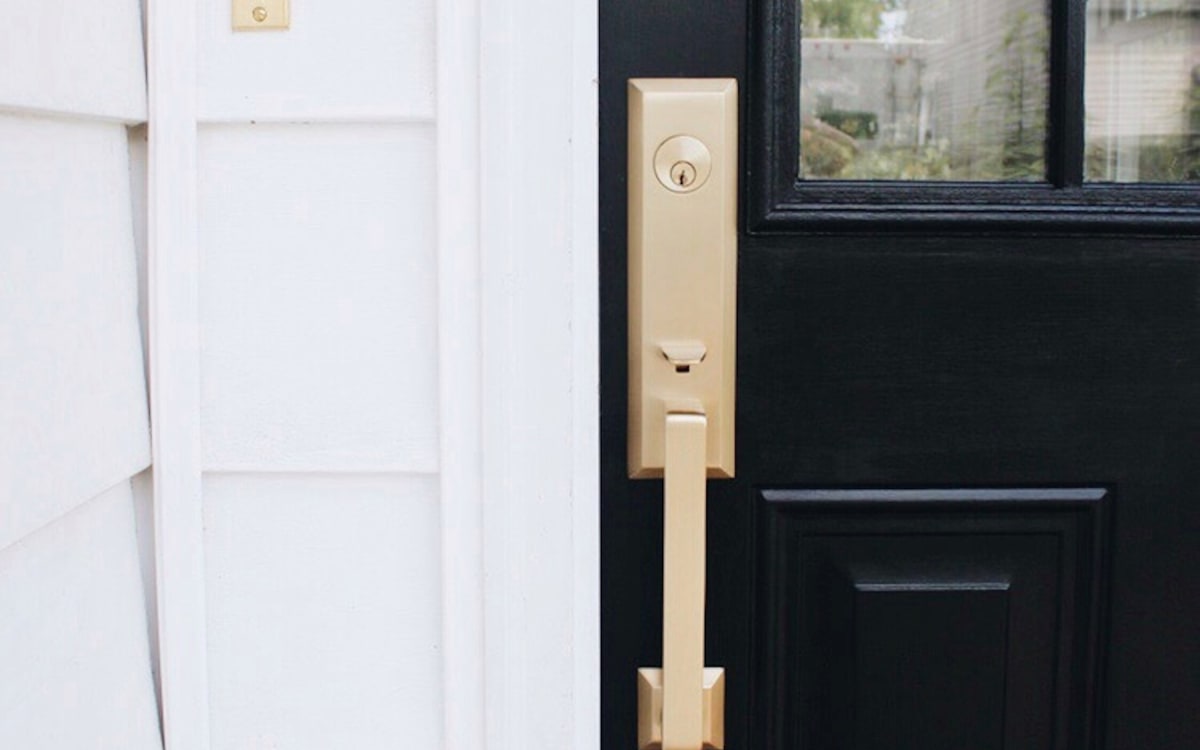 Emtek Satin Brass Front Door Entry Handleset Transitional Heritage  Monolithic