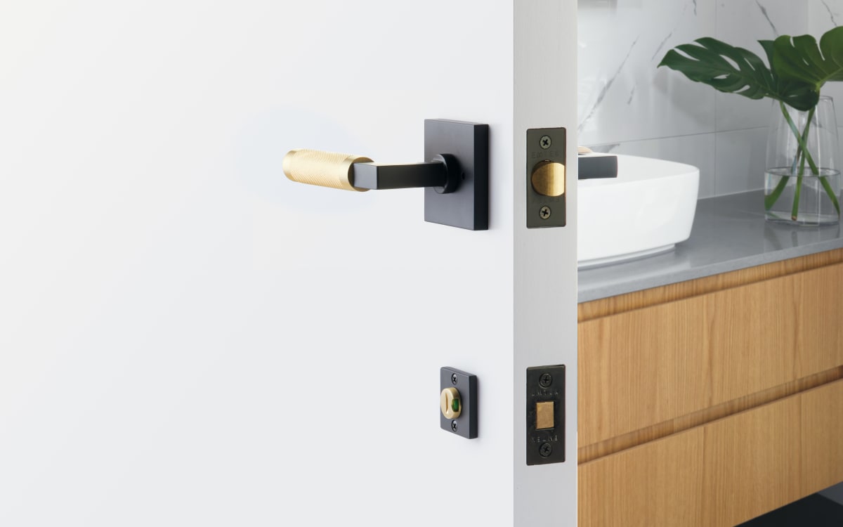 Square Double Rosette Privacy Bolt with Indicator Emtek