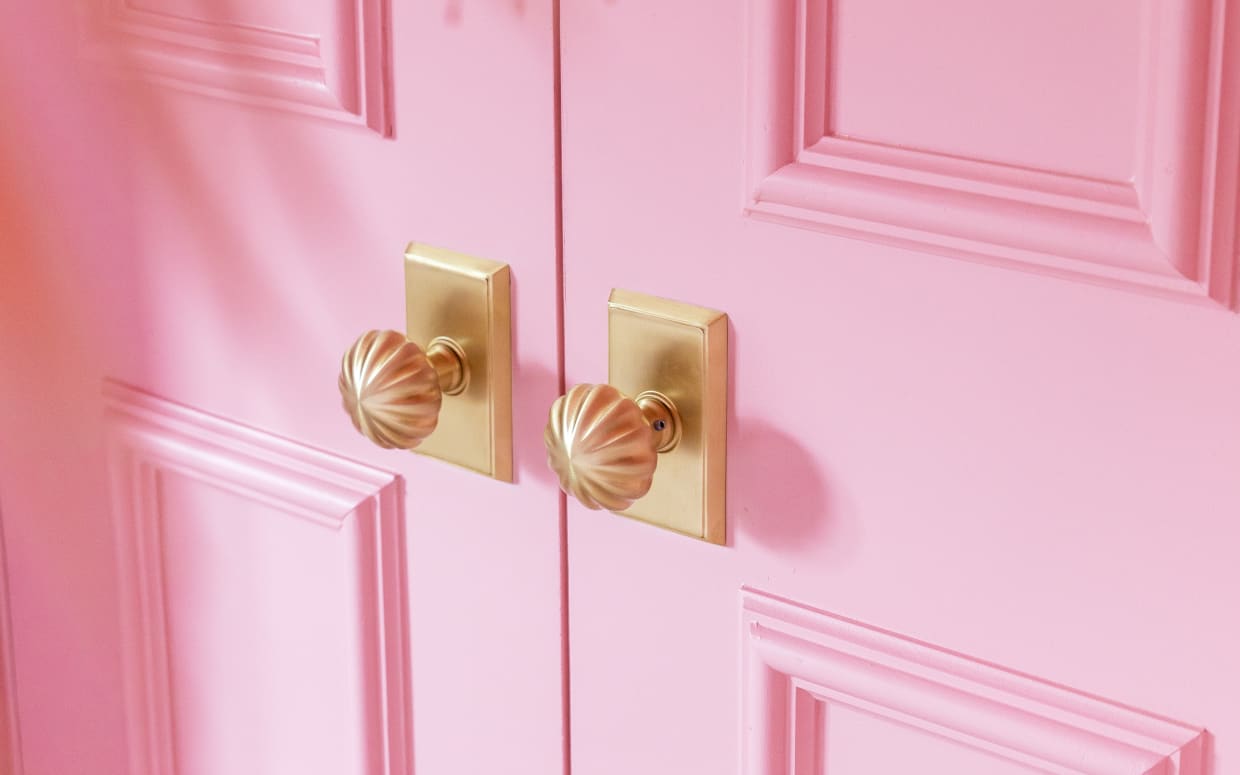 Set of Two Glass and Brass Spiral Melon Door Knobs