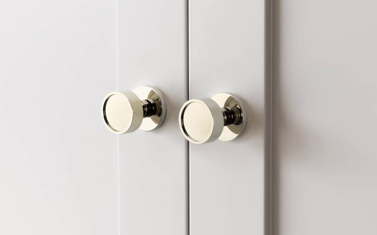EMTEK Disk Rosette Privacy Set with Matching Finish Round Knob - Choice of  7 Finishes - 5209ROUUS4 - Satin Brass (US4)