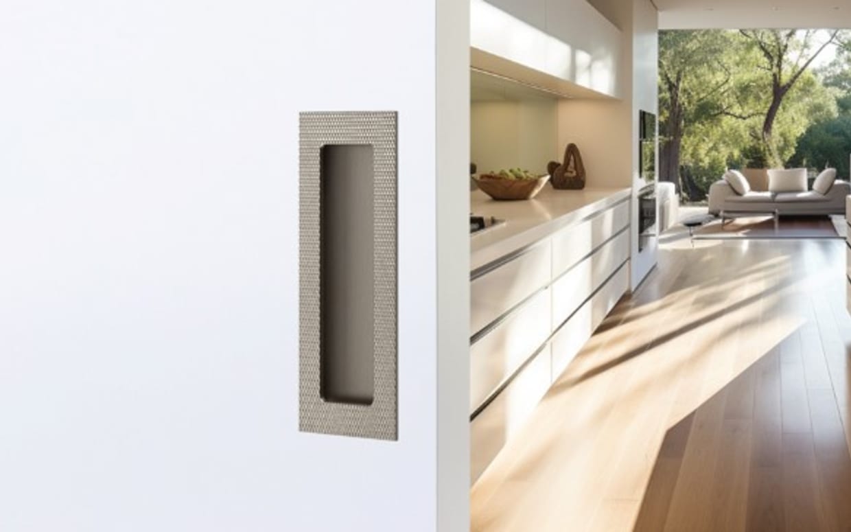 Modern Rectangular Knurled Flush Pull with Plain Pocket | Emtek