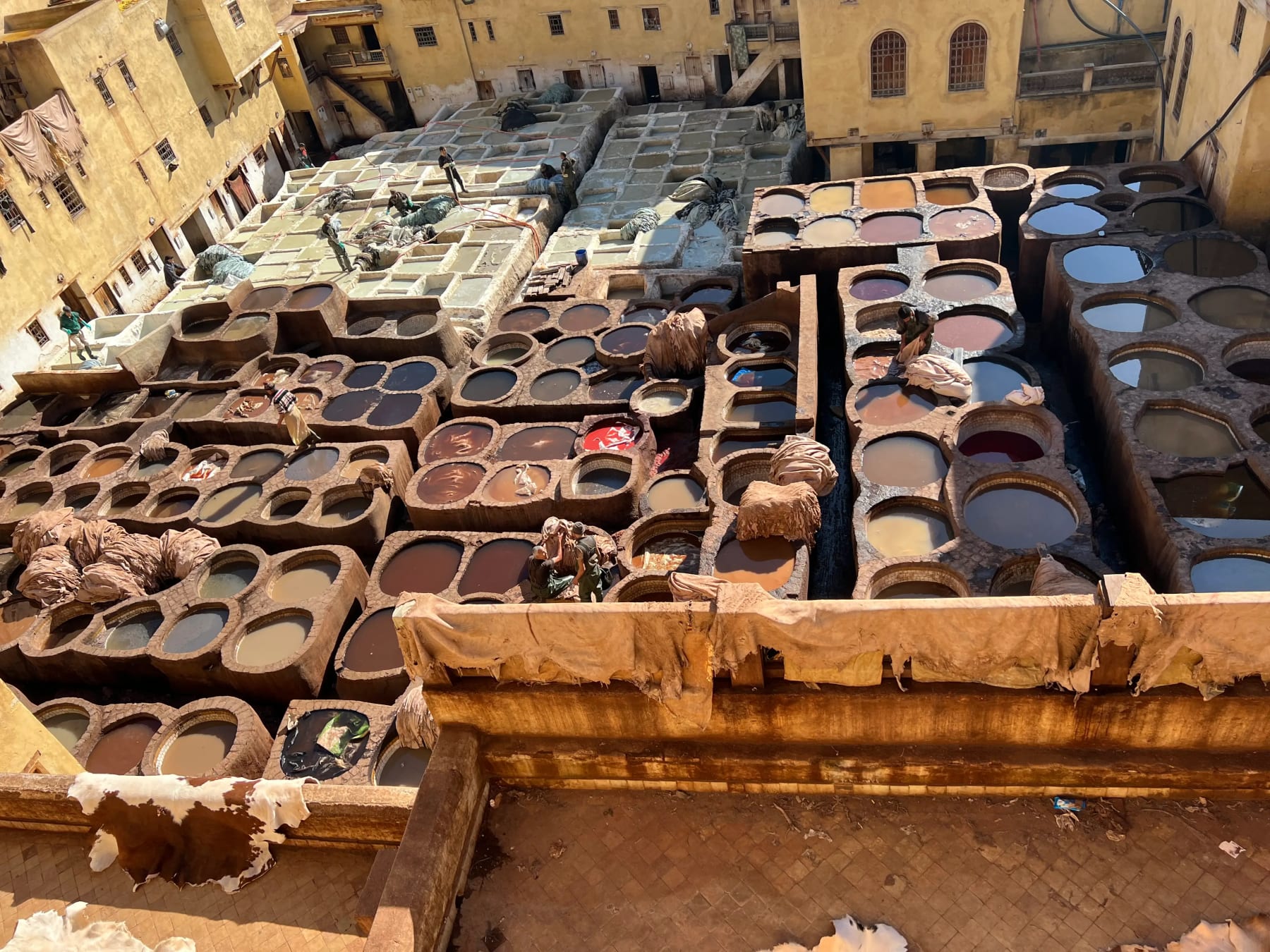 Fes Chouara tannery with colorful dyeing pits