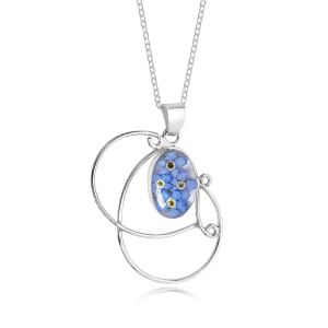 Sterling Silver Swirl Pendant Necklace With Miniature Forget-Me-Not Flowers
