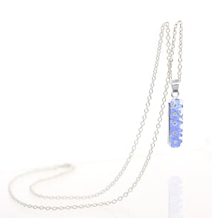 Sterling Silver Tube Drop Pendant Necklace With Miniature Forget-Me-Not Flowers